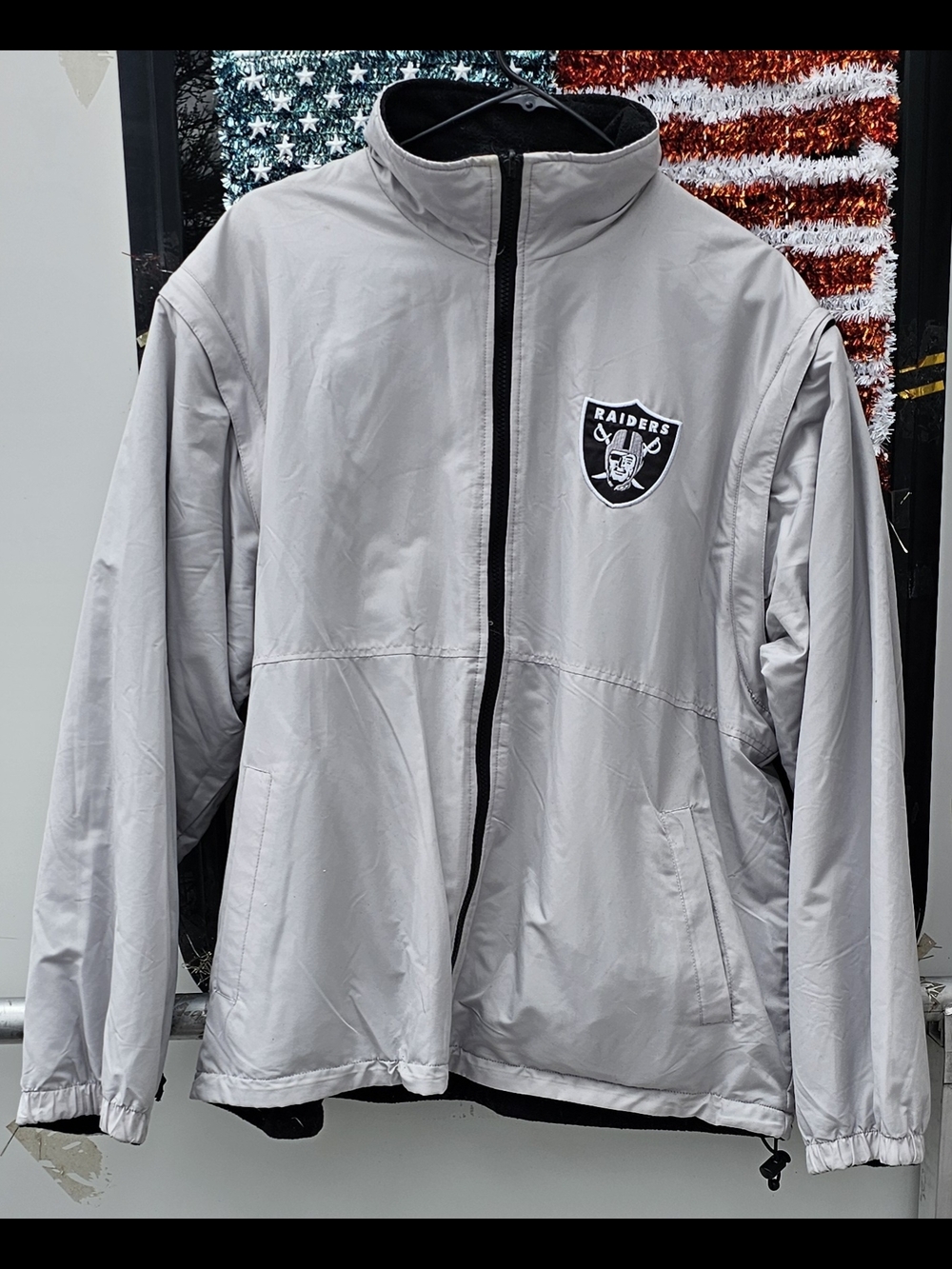 Raiders Gray/Black Full-Zip Windbreaker Vest Jacket Reversible Black 2xl